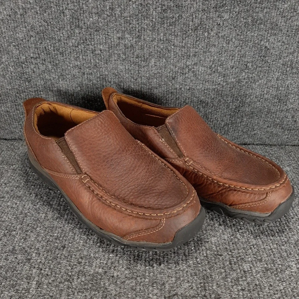 Timberland Slip On Loafers Mens 5.5 Brown Leather Round Moc Toe Shoes Casual